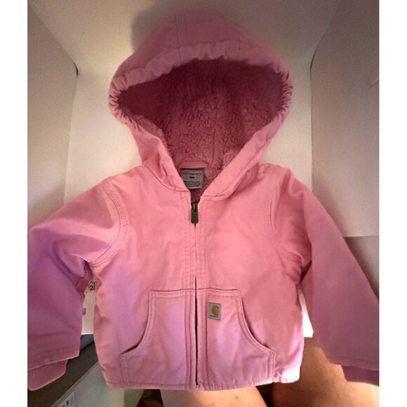 Carhartt Toddler Girls Pink Hooded Jacket 12M Sherpa-Lined Insulation Durable Wa - Picture 3 of 8